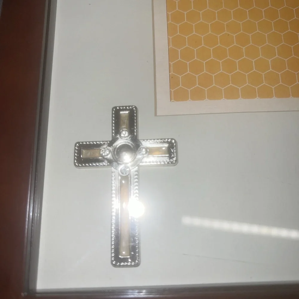 Wooden Frame W/silver Metal Cross Christian